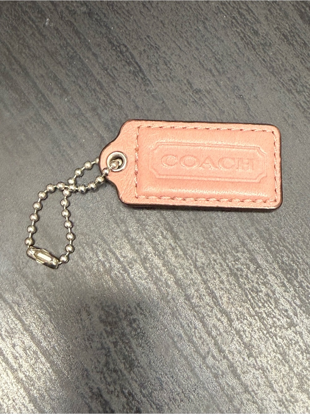 Coach Peach Pink Leather Hang Tag Silver Ball Chain 2” Bag Charm Y2K